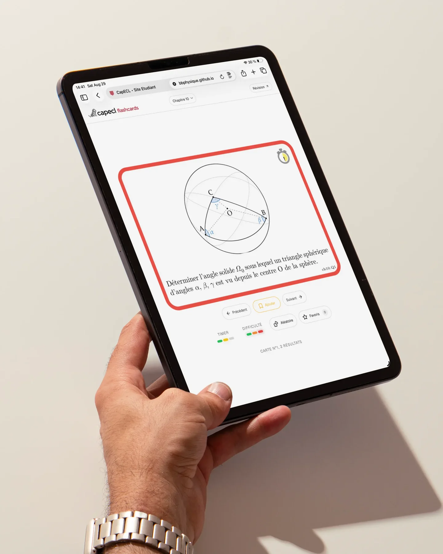Physics flashcards open on an iPad
