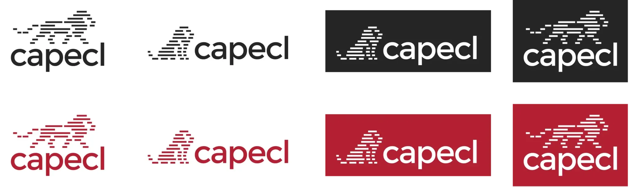 Black, white and red variations of the CapECL logo