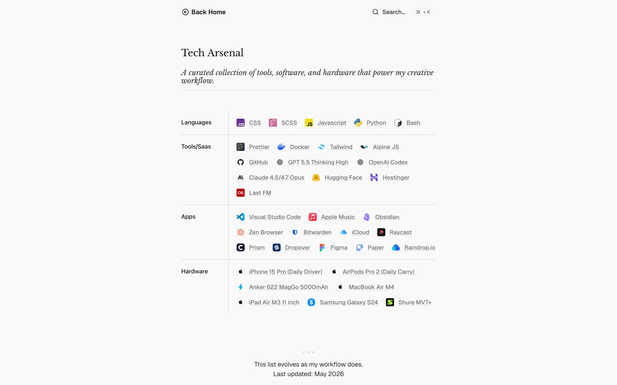 Old portfolio projects page
